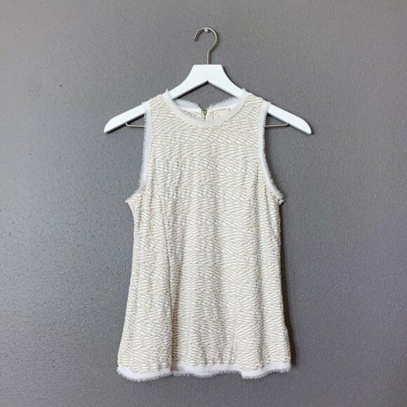 Anthropologie {Postmark} Textured Swing Tank Top sz XS Chiffon Trim White/Cream - Picture 6 of 11